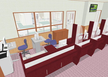 待合室も3Dならカウンターの高さまで具体的にイメージできる