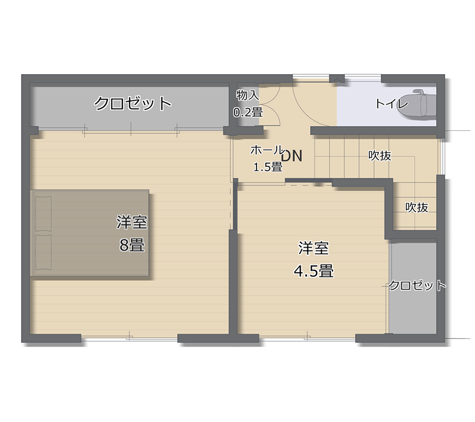 自然あふれる郊外の一戸建て住居の間取り