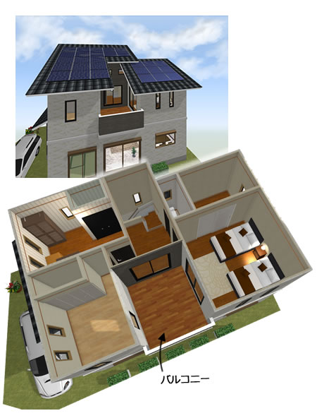 マイホームデザイナー活用事例「２Fセンターバルコニーの家」・バルコニー