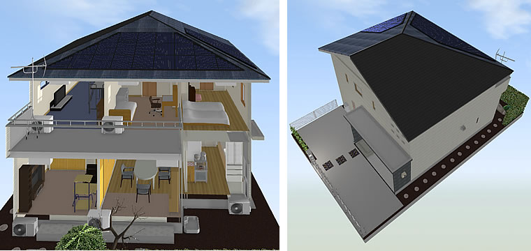 マイホームデザイナー活用事例「家族の希望をかなえたソフト」・室内と屋根ノイメージ