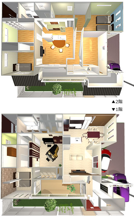 マイホームデザイナー活用事例「中庭のある2世帯の白い家」・室内イメージ