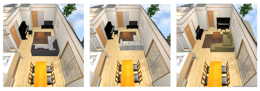 マイホームデザイナー活用事例「白黒モダンスタイルの家」・リビングのソファの色も検討