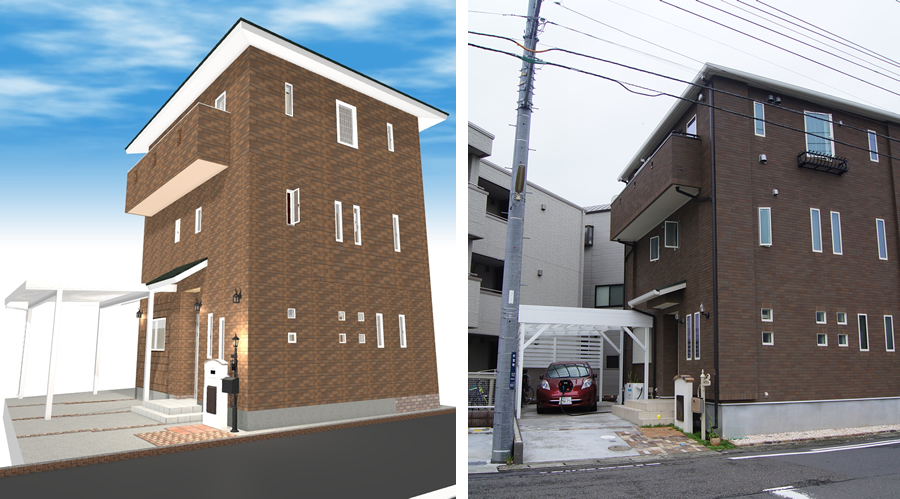 マイホームデザイナー活用事例「動線にこだわったタイルの家」・外観