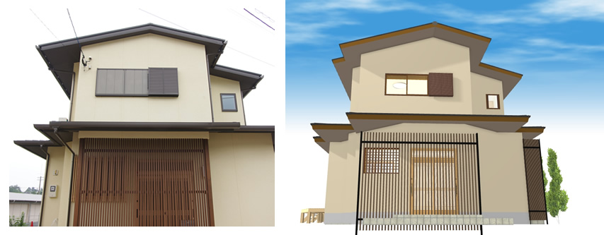 マイホームデザイナー活用事例「風がとおりぬける家」完成写真と外観イメージ