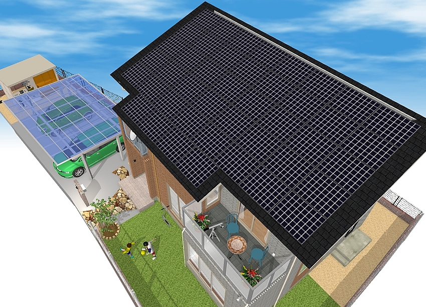 マイホームデザイナー活用事例「太陽の家」太陽光パネルとバルコニー