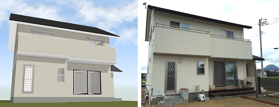 マイホームデザイナー活用事例「家族が一つになれる家」マイホームデザイナーで描いたイメージと完成写真