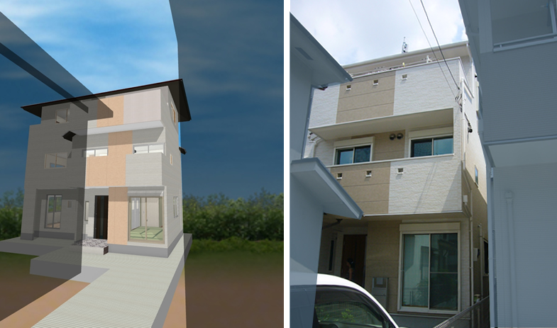 マイホームデザイナー活用事例「3回遊できる空気の綺麗な家」マイホームデザイナーで描いたイメージと完成写真