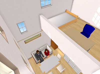マイホームデザイナー活用事例「スキップフロアと小屋裏と日常使いができるロフトのある家」内観