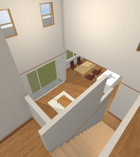 マイホームデザイナー活用事例「県民共済で建てたマイホーム」大きな吹き抜けとリビング階段