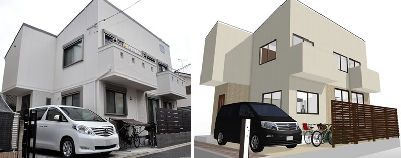 マイホームデザイナー活用事例「夢のマイホーム」完成写真と3Dマイホームデザイナーで作成したイメージ
