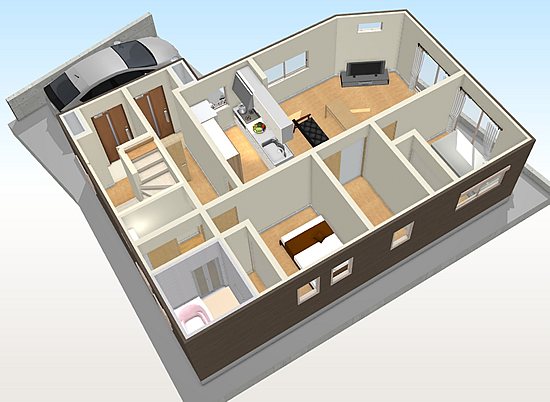 マイホームデザイナー活用事例「上下完全分離の二世帯住宅」S様邸1階イメージ