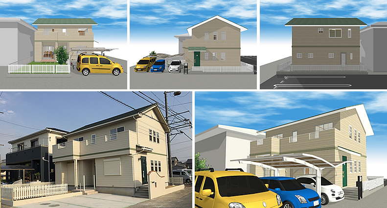 マイホームデザイナー活用事例「マイホーム」外観イメージと完成写真