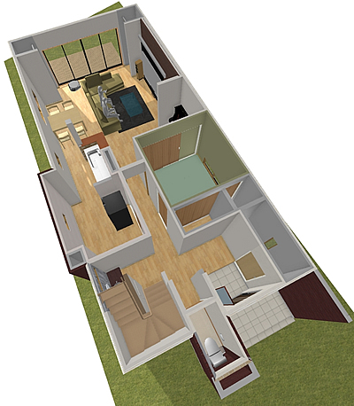 マイホームデザイナー活用事例「片流れ屋根のマイホーム」室内イメージ