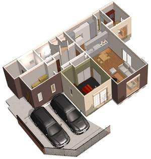 マイホームデザイナー活用事例「２世帯３階建て住宅」完成写真と外観イメージ