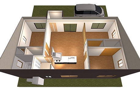マイホームデザイナー活用事例「小さくてもゆったり住める庭付き平屋一戸建て」T様邸室内イメージ