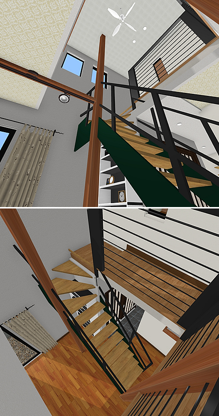 マイホームデザイナー活用事例「昭和レトロの四角い家」階段まわりのイメージ