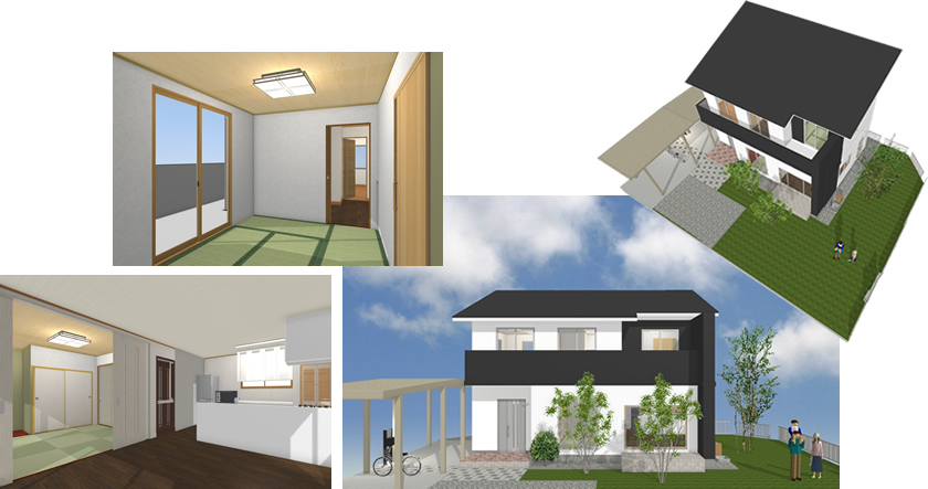 マイホームデザイナー活用事例「シンプルモダンな家」室内外のイメージ