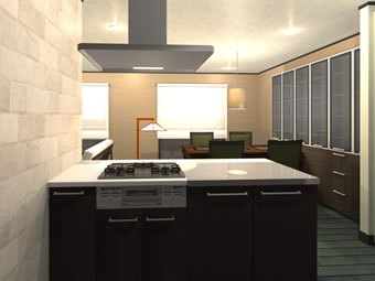 キッチンからダイニングを見る