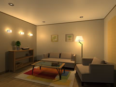 床（フロアライト）+壁の照明（ブラケット）