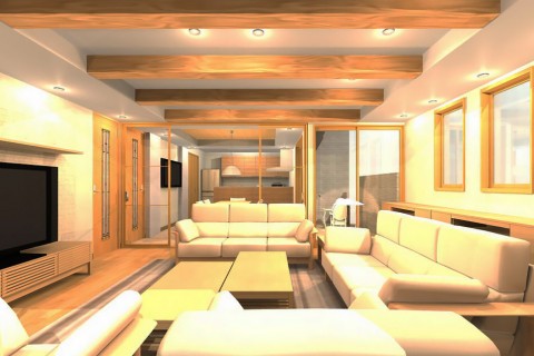 無垢材を使用したリビングパース