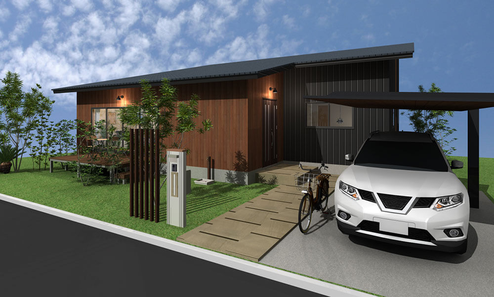 山小屋風の平屋外観