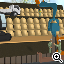 油圧バイブロで鋼矢板を打ち込み