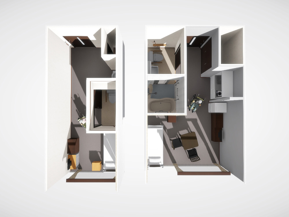 介護付き有料老人ホームとサービス付き高齢者向け住宅の鳥観図