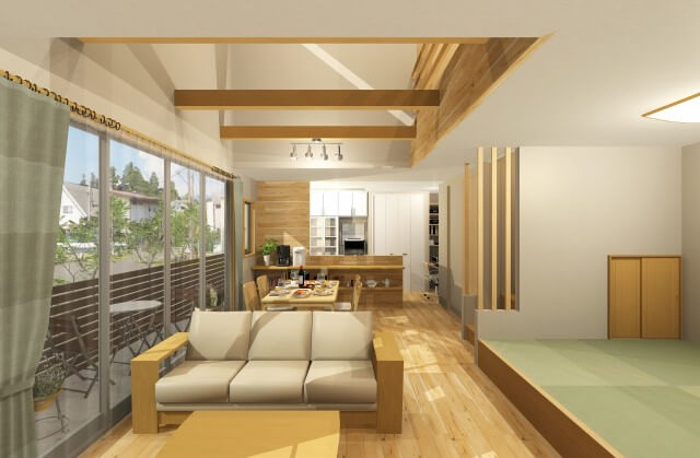 室内物干しのある無垢の家