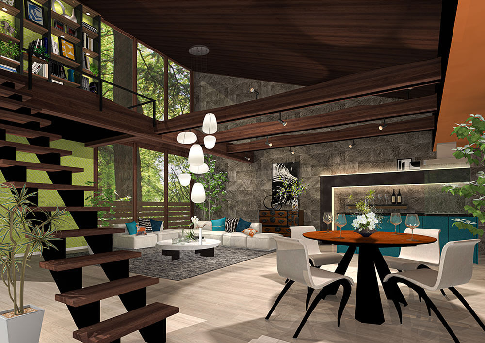 大空間のリビングダイニング