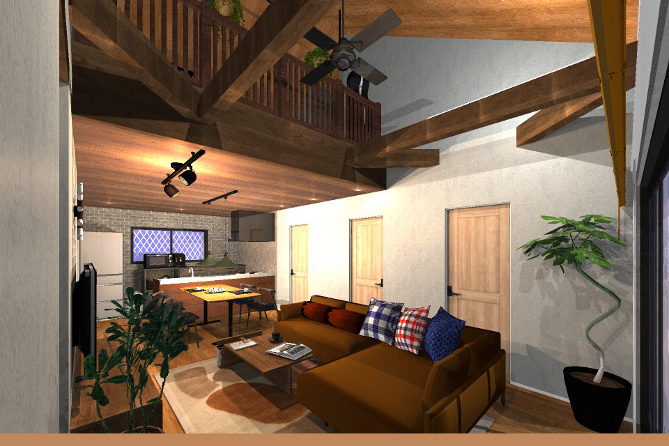 LDK上にロフトを設けてリビング天井を吹抜けに-3