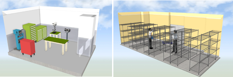 山中氏が作成した工作室と保管室のイメージ。どちらも収録素材で30分くらいで描けたという。
