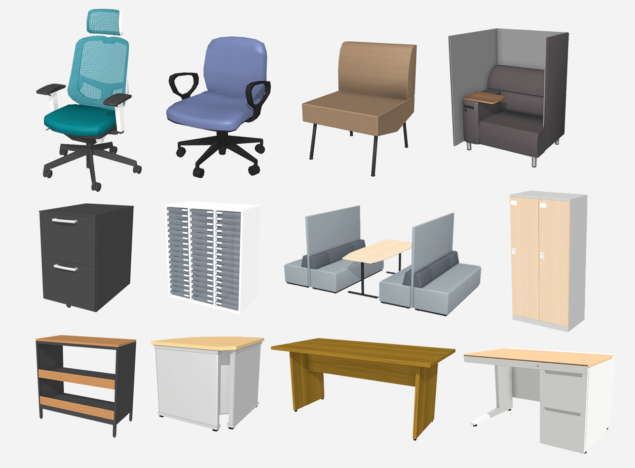 有名オフィス家具メーカーのパーツを収録