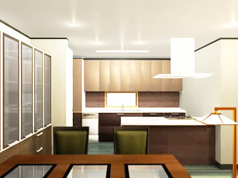 2列型+リビングからキッチンを見る