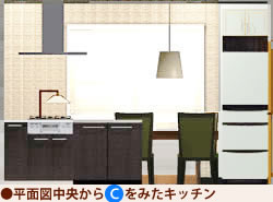 2列型+オープンタイプBからみたキッチン