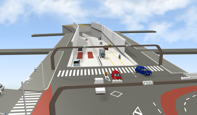 アンダーパスへと続く「太閤三丁目南」交差点を3D化