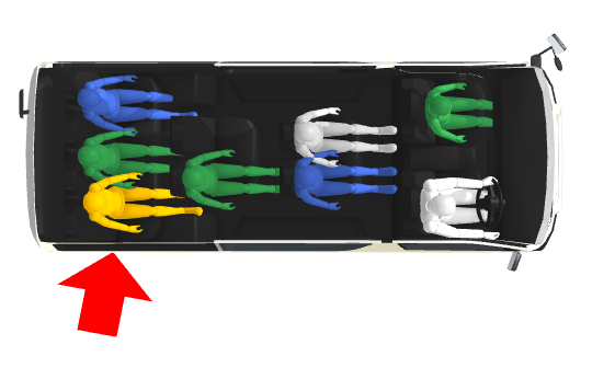 同乗者のケガの様子を色分けしてみると、衝突の影響が見えてくる