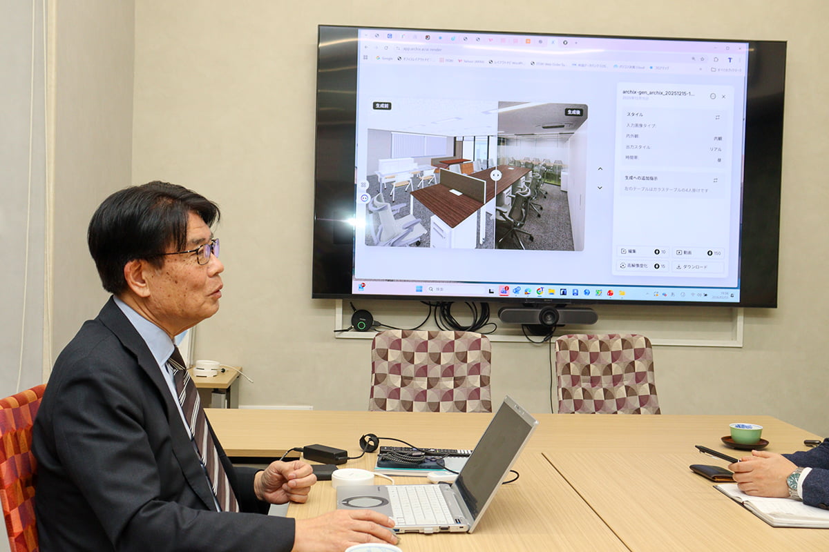 富田商事株式会社 常務取締役 蒔田 真一郎 様へのインタビューの様子