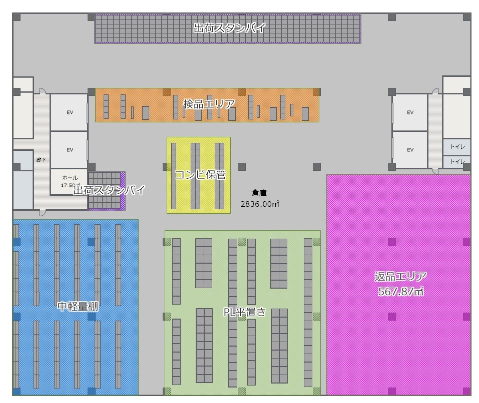 物流倉庫3Dで作成した倉庫レイアウトの平面図