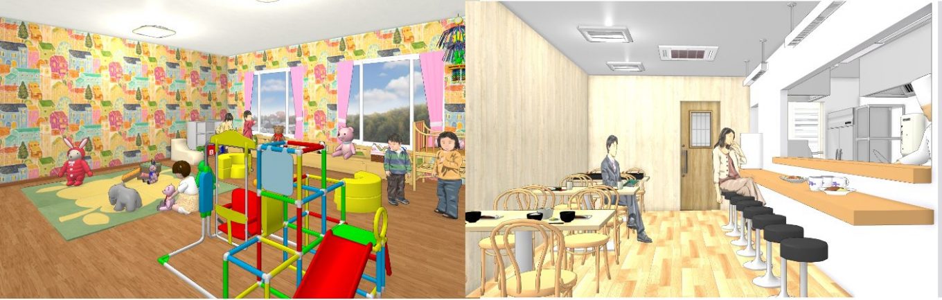 託児スペースや食堂のほか、執務スペースや仮眠室など、倉庫以外も多彩に表現可能