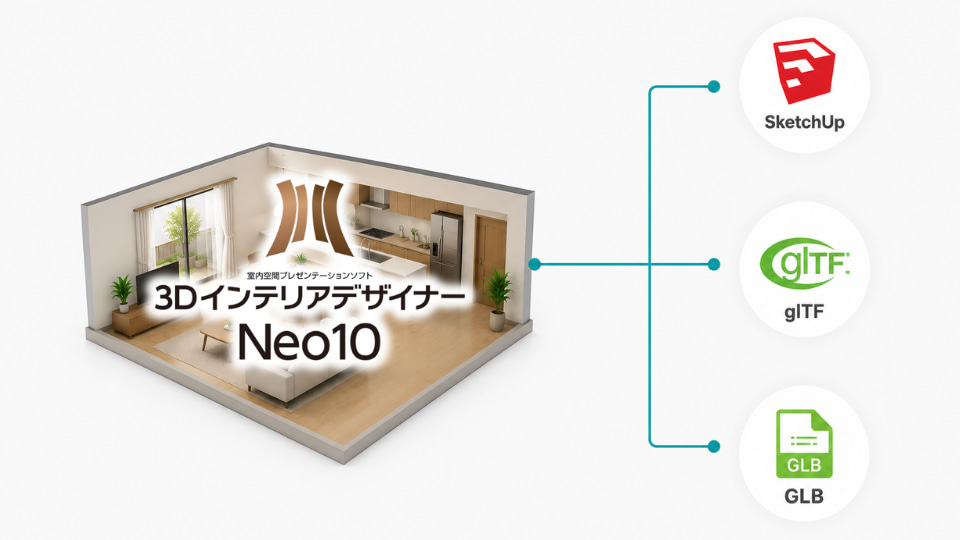 3DインテリアデザイナーNeo10 SketchUpデータ対応、glTF出力・GLB出力搭載
