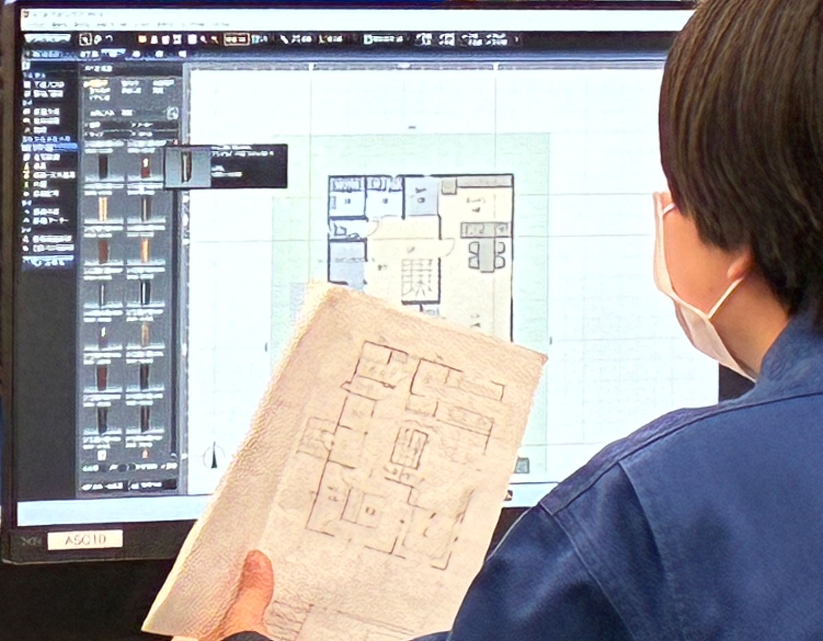 エスキスを見ながら間取図を入力