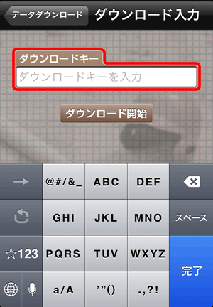 ダウンロードキー入力画面