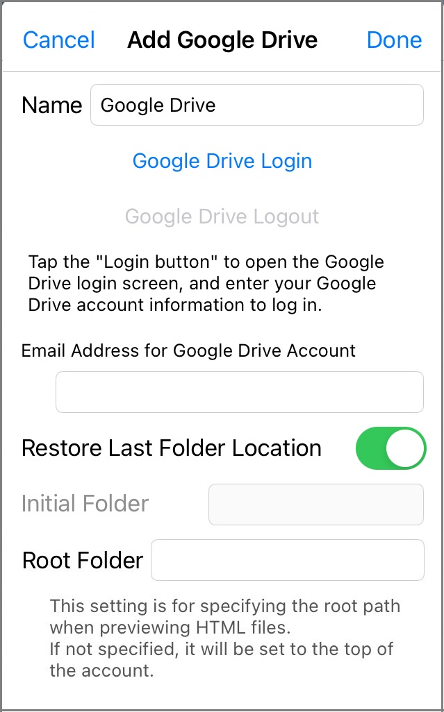 Add/Edit Google Drive