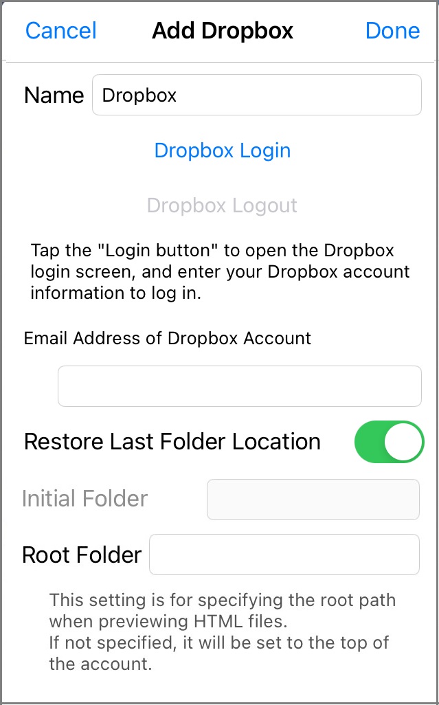 Add/Edit Dropbox