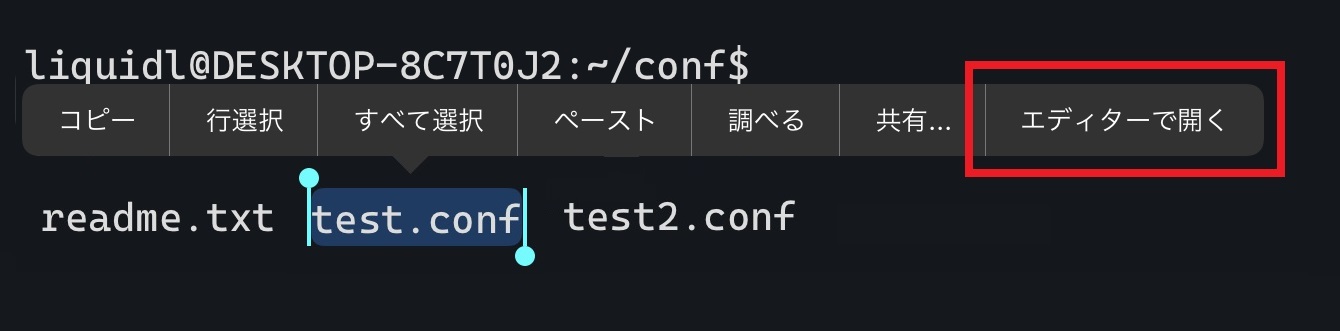 SSHターミナル エディターで開く