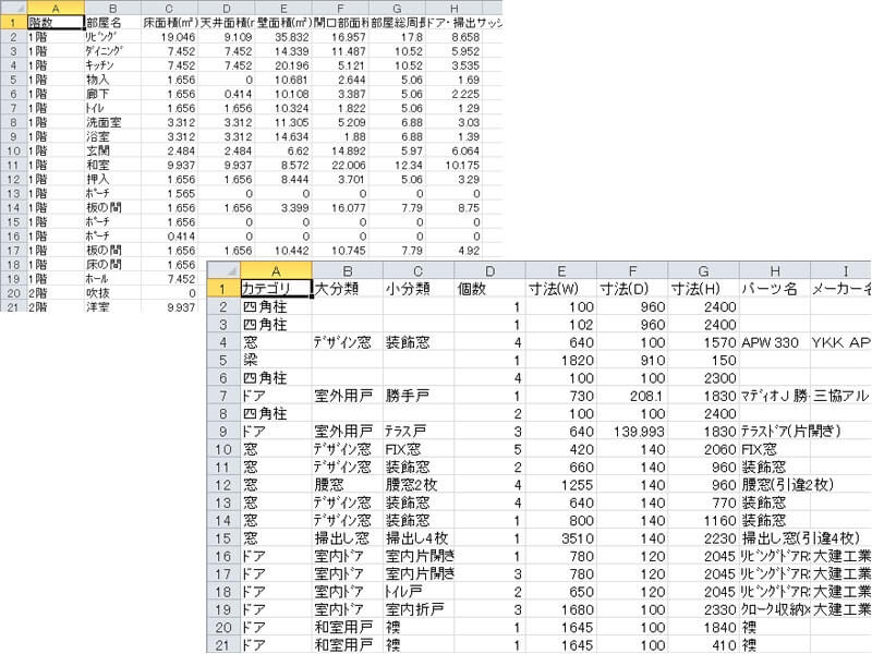 見積書作成に便利な面積・パーツ集計機能