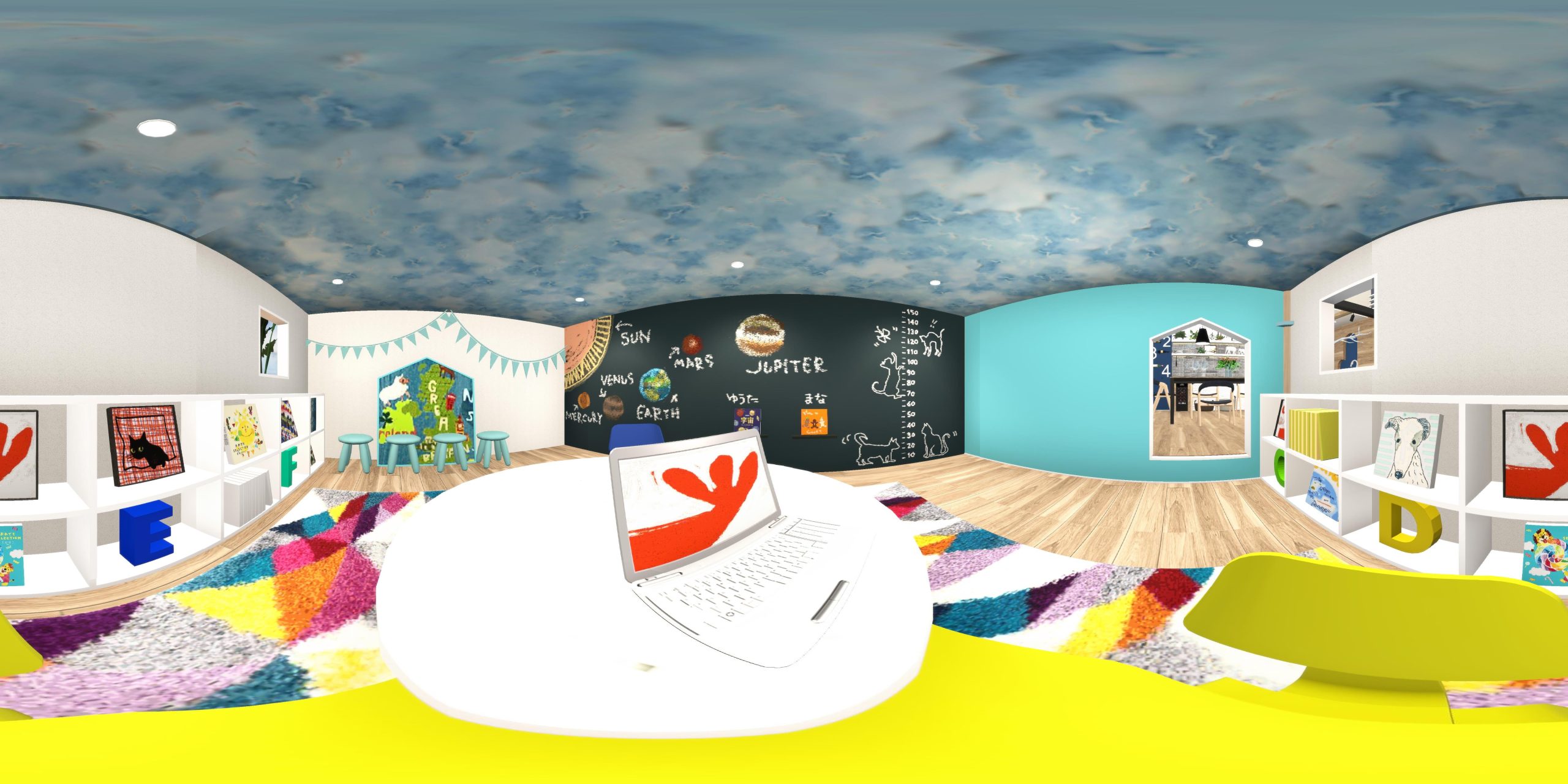 3Dプレゼンサンプル ＞ネコと子どもと暮らす家＞キッズルーム360°パノラマ画像