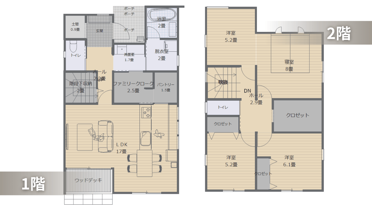 3Dマイホームデザイナーで作成した1階と2階の間取り図
