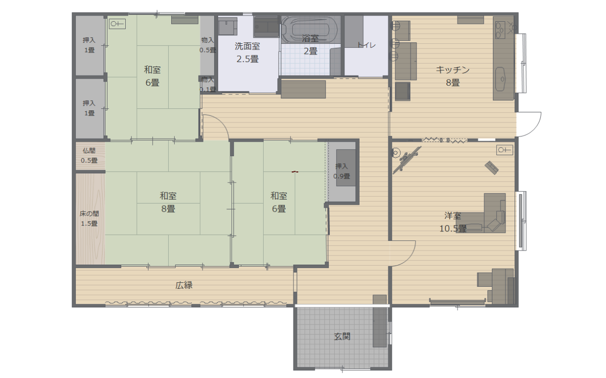 平屋の3LDKの間取り