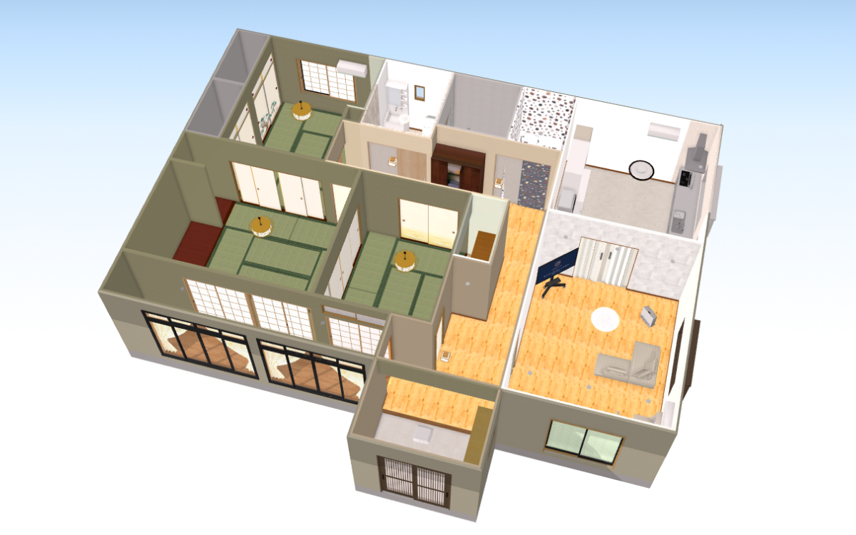平屋の3LDKのパース図